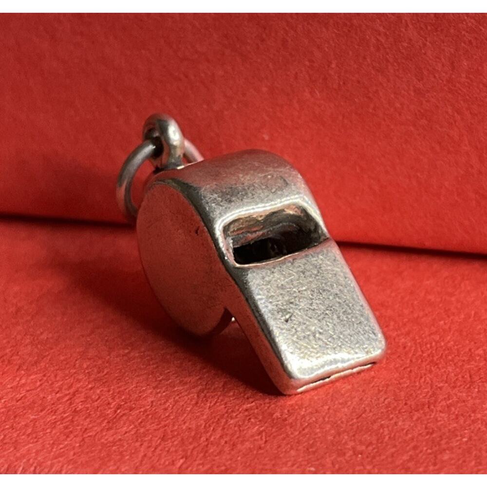 Vintage 925 Sterling Silver Referee Whistle Charm Pendant Sports Coach Theme